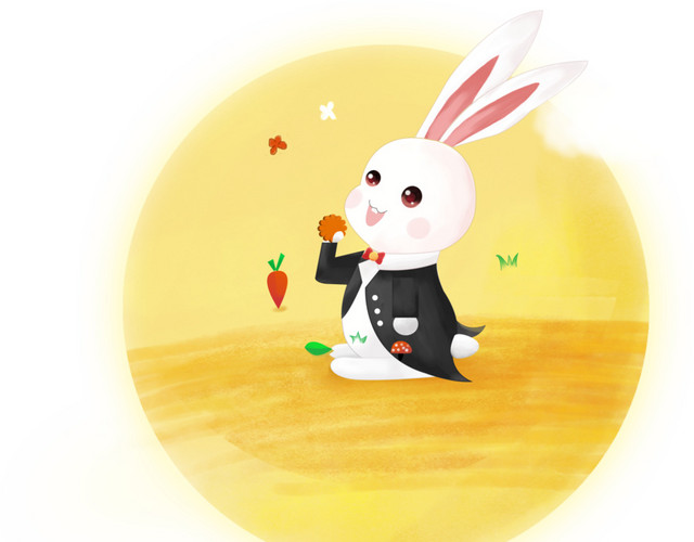 卡通月亮上兔子中秋节素材
