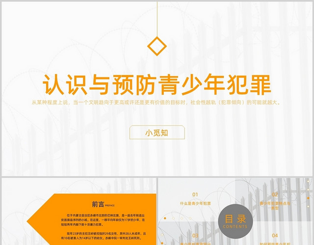 灰色简约风认识与预防青少年犯罪主题班会PPT模板