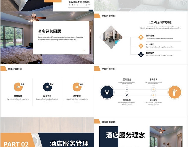黄蓝色简约酒店民宿行业年度工作总结汇报PPT模板