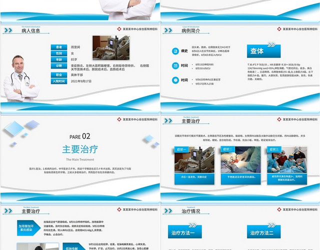 蓝色医疗医院医生护士神经科护理疑难病例讨论汇报培训学习模板