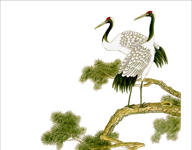 中国传统节日九九重阳节仙鹤松树素材
