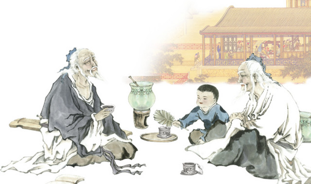 中国传统节日九九重阳节饮酒赏菊尊老爱幼素材