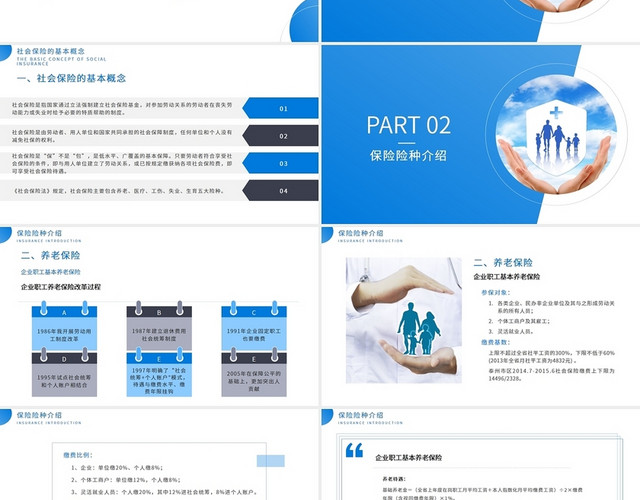 蓝色简约社会保险有关常识PPT模板