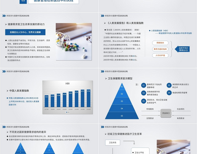 蓝灰色简约大气商务风新医改与健康管理PPT模板