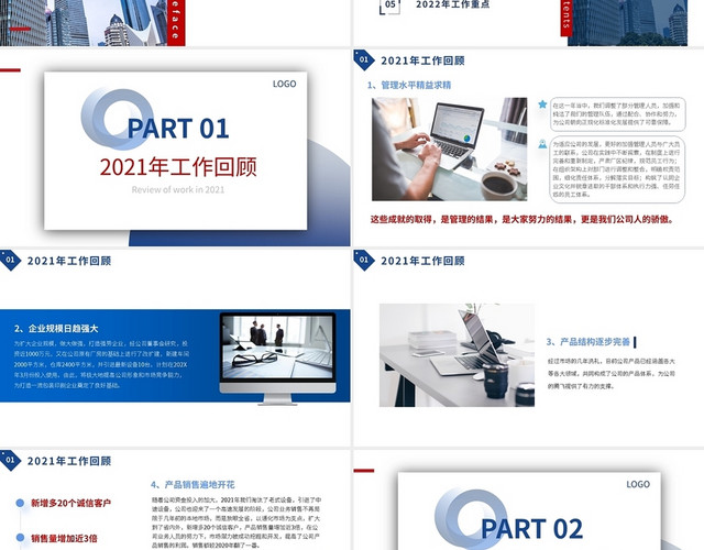 蓝色简约总经理年终总结PPT模板