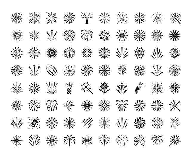 100个扁平单色烟花烟火LOGO图标矢量素材