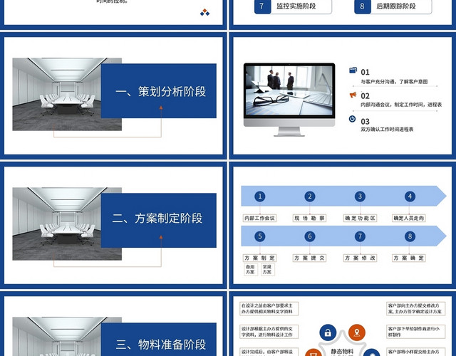 蓝橙简约会议活动工作流程PPT模板