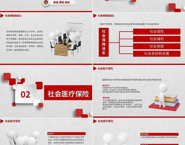 红色简约商务风社保基础知识PPT模板