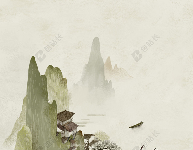 春分山水墨画背景素材