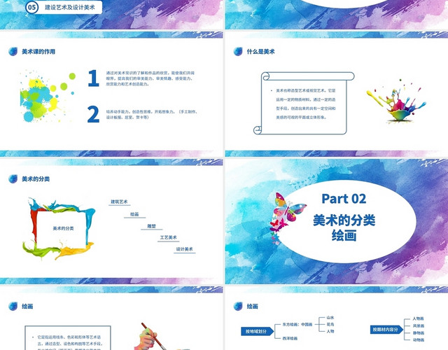 彩色水彩简约商务美术的分类及欣赏企业培训PPT课件