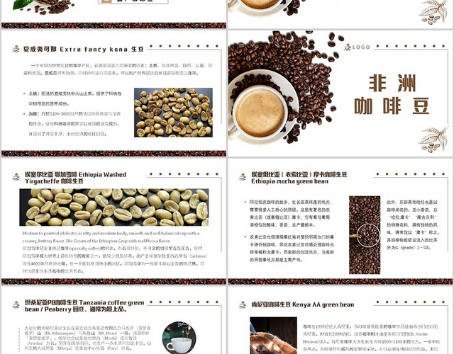 棕色简约风各种咖啡豆照片及介绍PPT