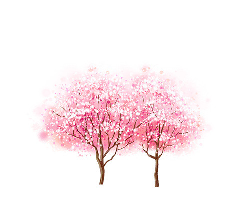 水彩画桃花