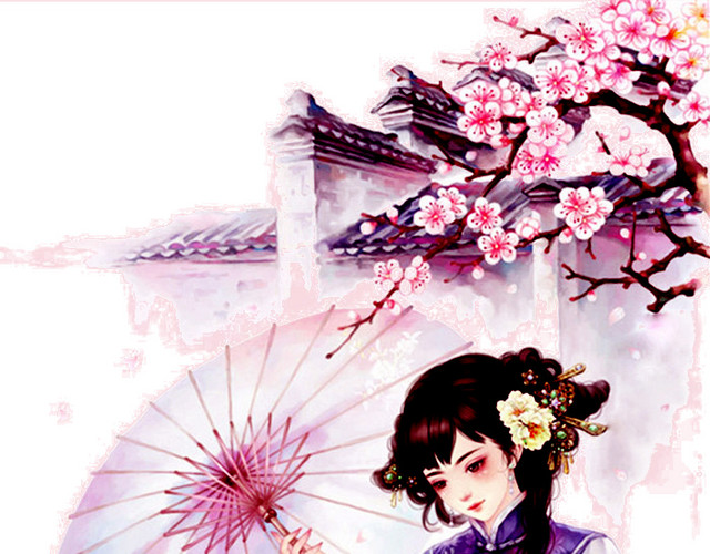 桃树下的美女