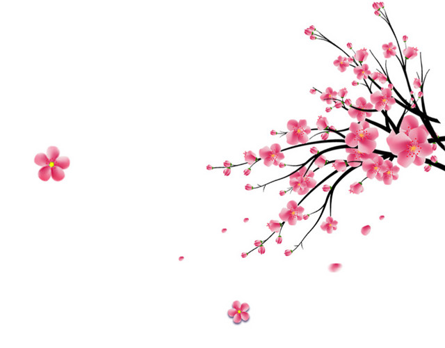 粉红色手绘桃花枝花瓣装饰图案