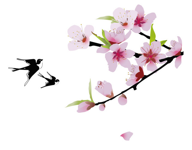 燕子和桃花矢量
