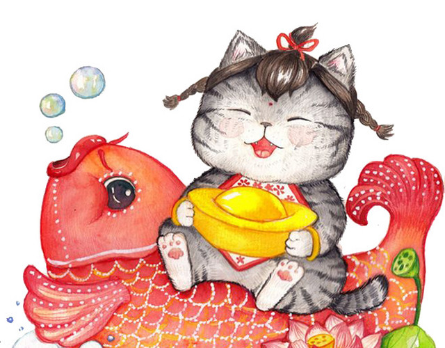 桃花下的招财猫