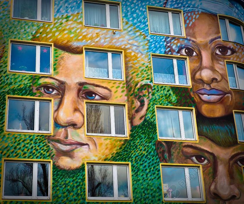 现代城市建筑人物肖像绘画设计背景图片