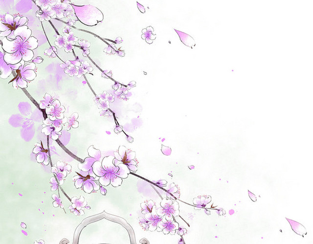 绿色清新桃花茶壶边框纹理