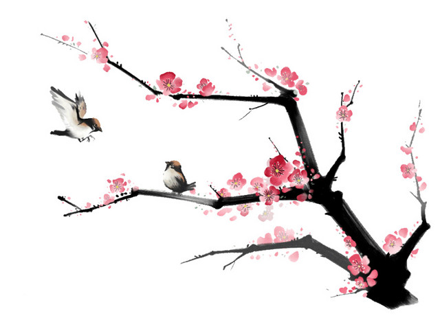 中国风水墨桃花画