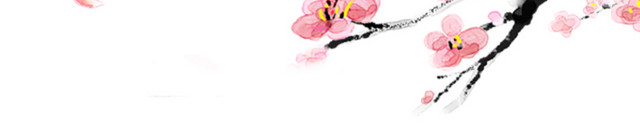 水墨粉色桃花钓鱼者