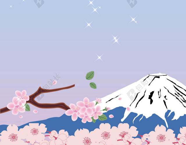 扁平富士山日本樱花PSD分层H5背景素材