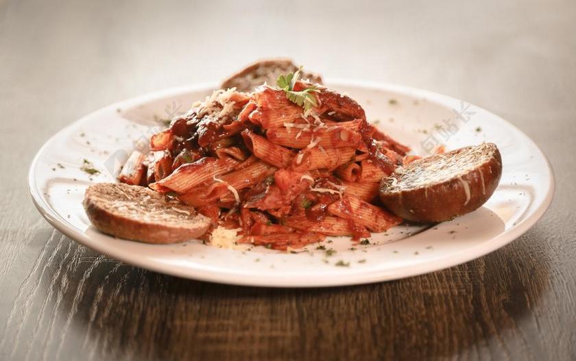 食物美味的面包和意面背景图片