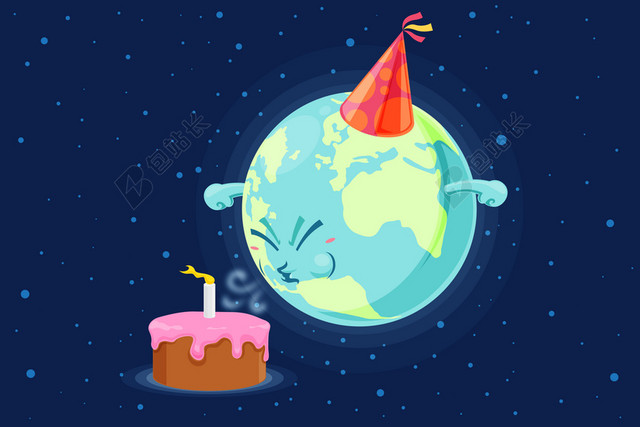 世界地球日卡通地球拟人生日海报背景素材