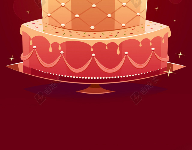 红色扁平生日蛋糕源文件H5背景