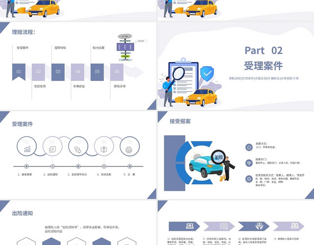 蓝灰色水彩简约商务风汽车保险理赔流程PPT课件PPT模板