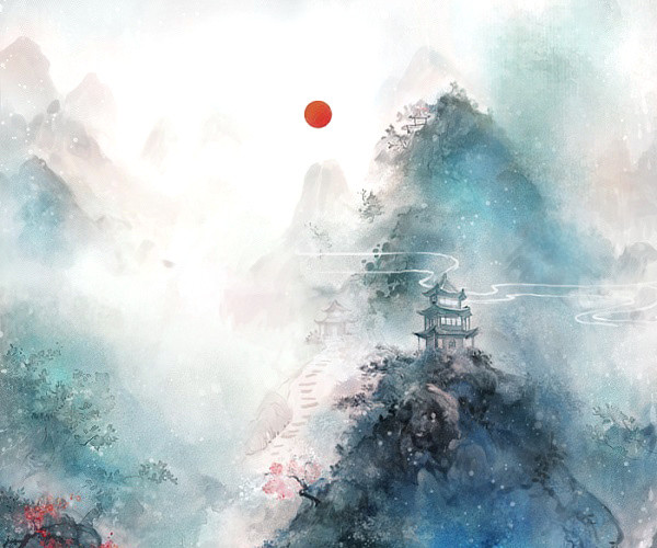 清新水墨中国风山水素材