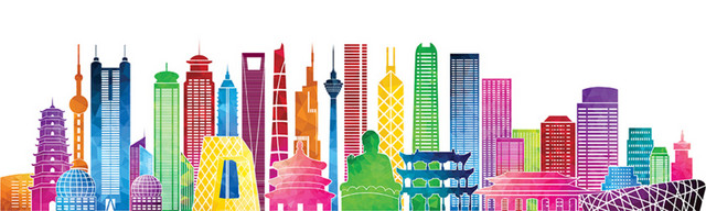 彩色城市建筑剪影矢量图