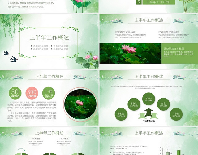 绿色中国风荷花商业计划书PPT模板