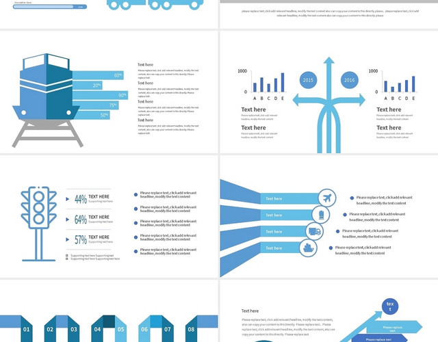 蓝色简约交通安全可视化图表合集PPT模板
