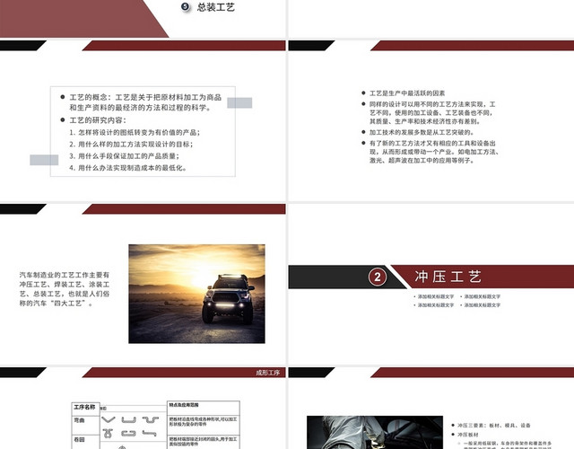 黑色白色红色简约商务汽车制造工艺流程PPT模板