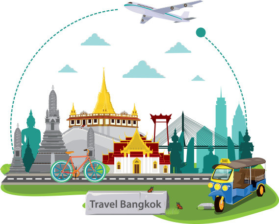 卡通飞机旅行环球旅游素材