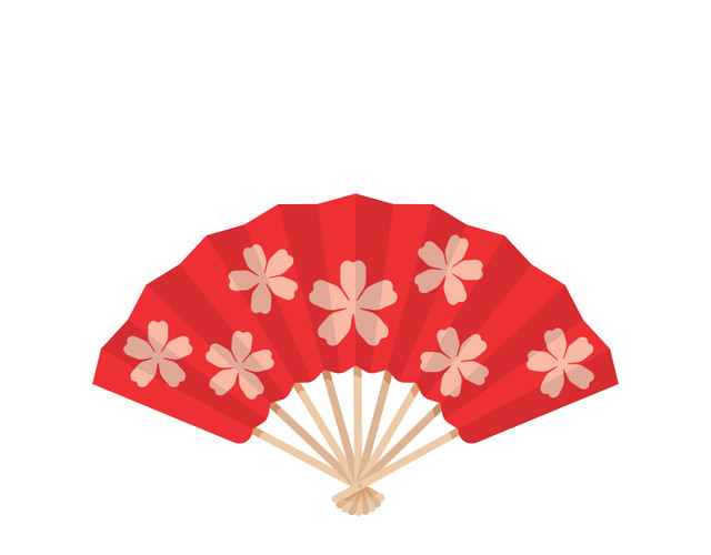 手绘红色扇子素材