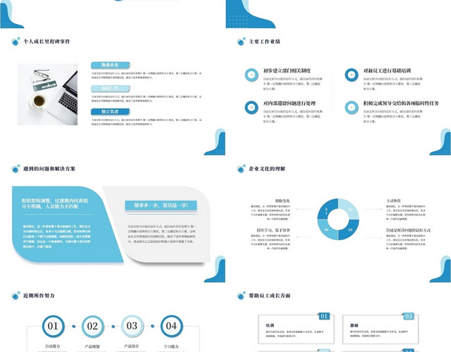 蓝色简约商务风经理转正述职报告PPT模板