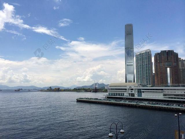 蓝色现代简约大气香港海景宣传背景图片