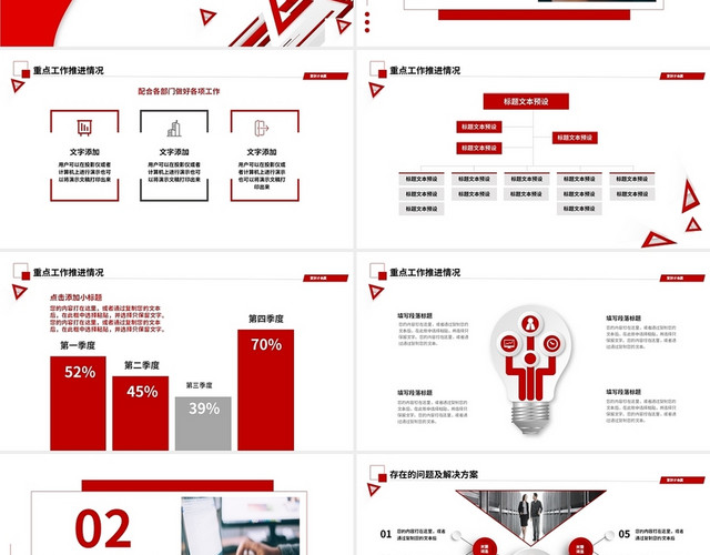 红色水彩简约商务2022重点工作汇报工作汇报PPT模板