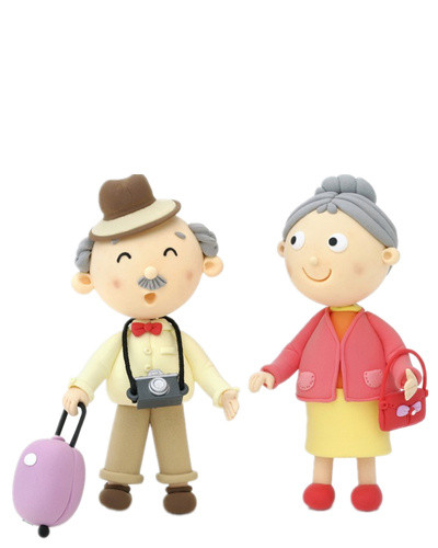 重阳节老年夫妇玩偶露出幸福笑容