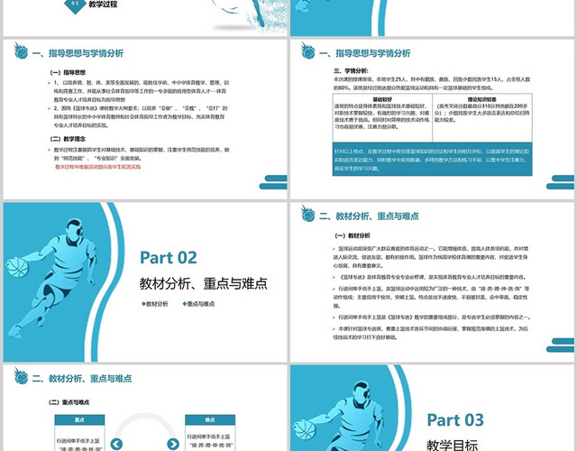 蓝色简约扁平篮球低手上篮教学教学PPT