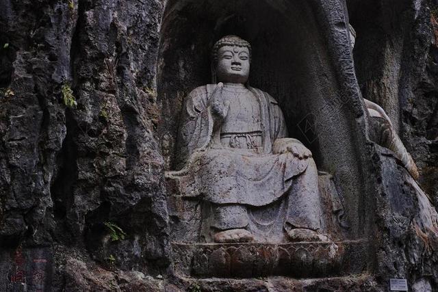 杭州 灵隐寺 飞来峰 石雕 雕像 佛教徒 浙江省 中国
