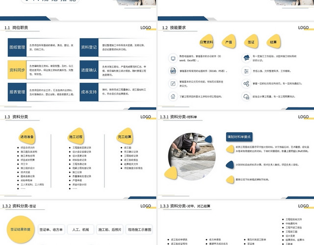 蓝黄简约园林工程资料管理培训课件PPT模板