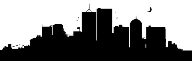 夜晚城市高楼大厦建筑物剪影