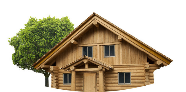 木质房屋建筑绿化模型素材图