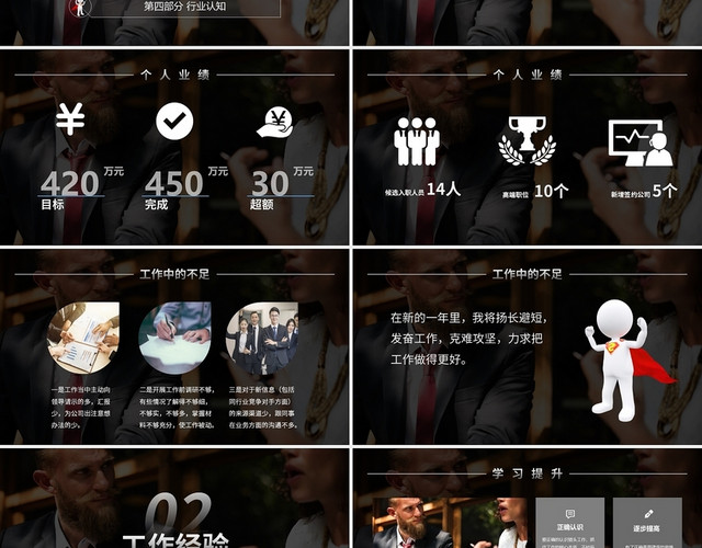 黑色商务简约猎头年终工作总结PPT模板