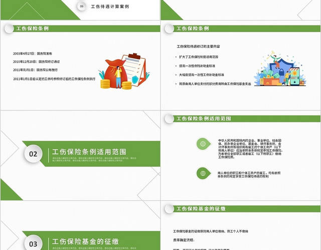 淡绿青色简约商务工伤保险待遇及案例分析PPT模板