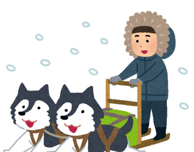卡通小狗雪橇拉人