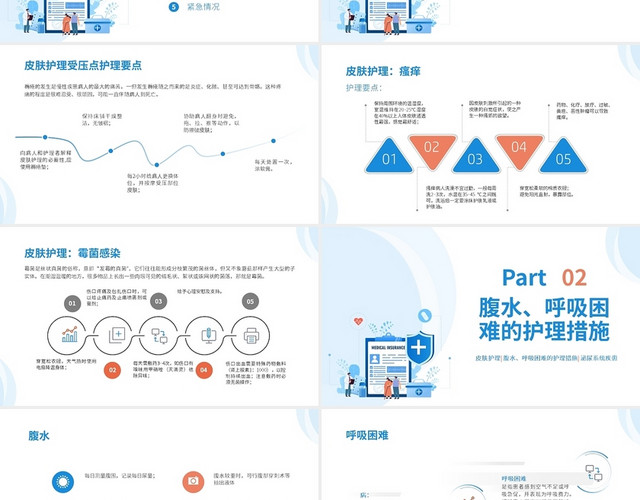 蓝色橙色简约插画风癌症护理PPT课件PPT模板