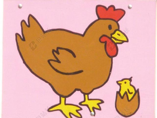 绘画童趣卡通手绘彩色母鸡和小鸡宣传背景图片